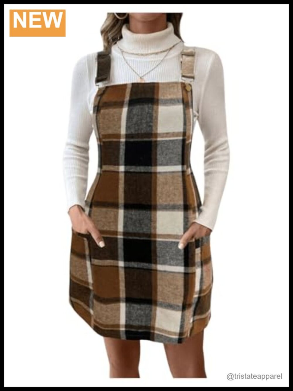 Plaid Sleeveless Overall Dress Adjustable Straps Square Neck Short Pinafore